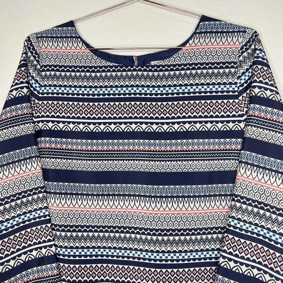 J. Crew Factory Navy Blue & White Geometric Striped 3/4 Sleeve Gallery Dress 14 - Picture 4 of 14